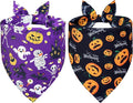 Halloween Dog Bandanas 2-Pack for Medium to Large Dogs - Reversible Ghost Pumpkin Print Scarf - Brown & Black for Costume Parties