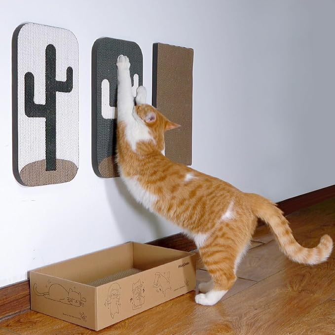 4 Pcs Cat Scratcher Wall Mounted Scratch Pad +Cat Scratcher Box Door Cat Nail File Scratcher for wall Modern Cute Cardboard Vertical Cat Scratching Post, Furniture Protector