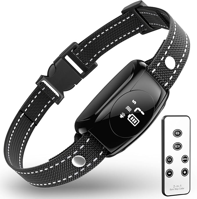 Bark Collar, No Shock Bark Collar with Beep Vibration & 7 Sensitivity Levels, Barking Collar for Large Medium Dogs 15-120LBS, IPX7 Waterproof Rechargeable Dog Training Collar with Remote (Black)