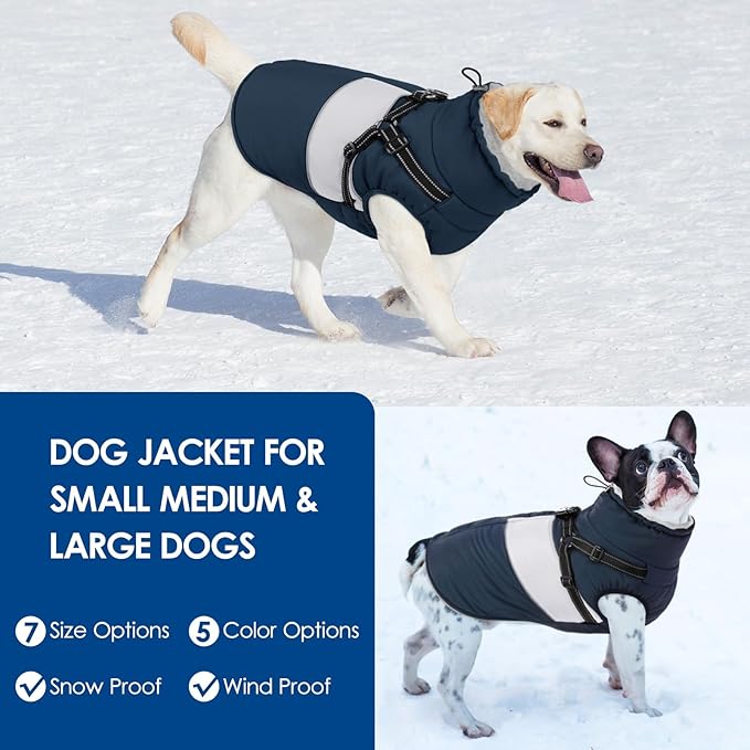 KOESON Dog Coat, Windproof Dog Winter Coat with Harness Built in for Extra Large Dogs, Waterproof Reflective Pet Snow Jacket with Warm Fleece Lining for German Shepherd, Labrador Retriever