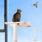 Keaber Cat Window Perch with Scratching Post, 44" Tall Adjustable Sisal Cat Tree for Large Cats Up to 33lbs, Suction Cup Wooden Hammock for Climbing,Bird Watching,Sleeping, Beige,with Washable Cushion