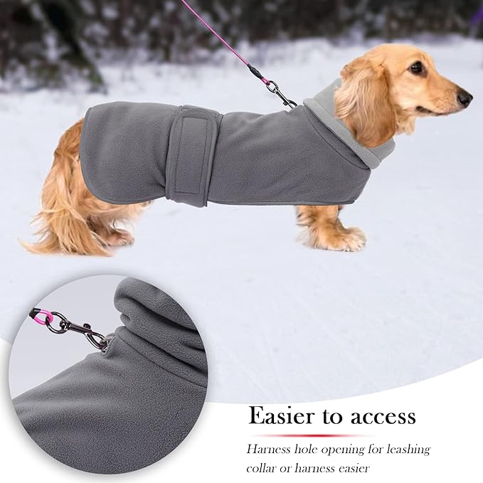 Geyecete Dachshund Sweaters - Dachshund Coat Perfect Winter Coat with Padded Fleece Lining and High Collar - Dog Snowsuit with Adjustable Bands - Gray - L
