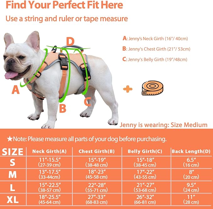 Huntboo Escape Proof Dog Harness, Escape Artist Harness, Reflective Dog Harness with Handle, Durable,Adjustable Vest for Small Medium Large Dogs Walking, Training, and Running Gear(Orange,L)