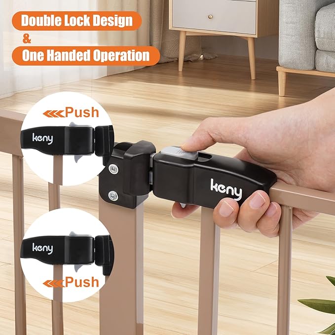 keny Extra Wide Baby Gate - 29" to 47.3" Auto Close Safety Gate, Pressure Mounted, No Drilling, Brown