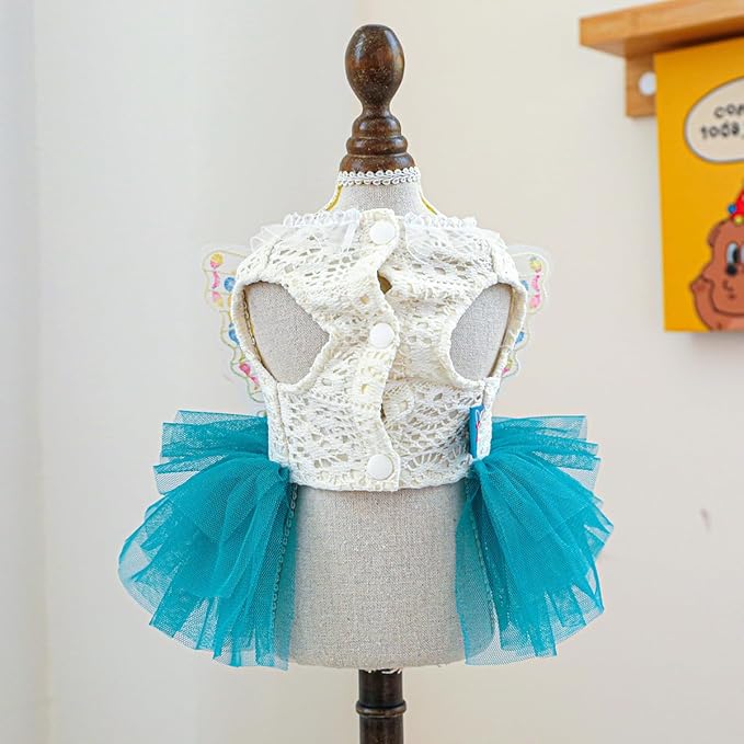 Fashion Sweet Puppy Dog Blingbling Princess Skirt Pet Dog Lace Cake Camisole Tutu Dress B-Blue M