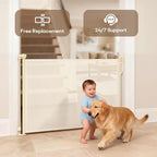 Retractable Safety Baby Gate or Mesh Dog Gate,Durable Portable Mesh Retractable Gate,Easy to Use for Stairs, Doorways, Hallways, Indoor, Outdoor, 33.5" Tall, Up to 45" Wide, Cream