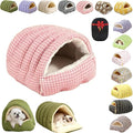 Removable and Washable Winter Closed-Off Cat Bed, Cutypet Winter Cave, Warm Foldable Secure Pet Nest for Indoor Cats & Small Dogs, Comfor Plush Snuggle Hut for Kitty, Puppy, Pets (Linen-Pink,M)