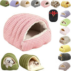 Removable and Washable Winter Closed-Off Cat Bed, Cutypet Winter Cave, Warm Foldable Secure Pet Nest for Indoor Cats & Small Dogs, Comfor Plush Snuggle Hut for Kitty, Puppy, Pets (Linen-Pink,M)