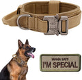 Tactical Dog Collar with Handle - Military Adjustable Dog Training Collar Soft Nylon and Heavy Duty Metal Buckle for Medium Large Dogs - with Patch (Brown, Large)