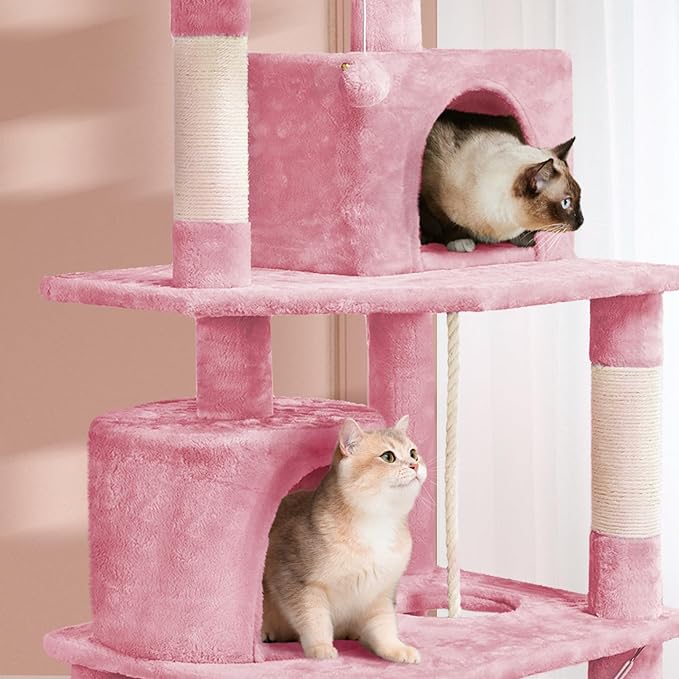 Topeakmart 62.2 inches Cat Tree, Cat Tower w/Double Condos, Scratching Posts & Hammock, Cat Activity Tree Kitten Play House, Pink