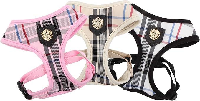 Puppia Junior Over-The-Head Dog Harness Checkered Pattern No Choke No Pull Adjustable Chest Belt Walking Training for Small and Medium Dog, Small, Black