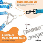 Martingale Dog Collar with Stainless Steel Chain, No Pull Slip Cinch Choker Choke Collar Training Escape Proof Heavy Duty Dog Collar for Medium Large Extra Large Pet Boy Male Dogs, Blue M