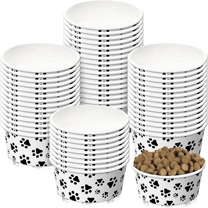30 Pieces Disposable Dog Bowls 12 oz Small Pet Feeding with Printed Pattern Dishes for Small Pet Paper Food Travel Bowls for Feeding Dogs and Cats Puppies Dry Wet Food Water