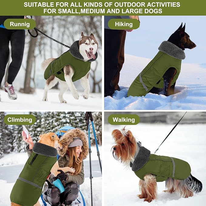 Doglay Dog Coat, Waterproof Dog Jacket Pet Winter Coat for Cold Weather with Thicken Furry Collar, Reflective Puppy Winter Jacket Warm Fleece Lining for Small Medium Large Pets