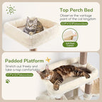 Globlazer Cat Tree Condo Tower for Multiple Indoor Cats, 52in Multi-Level Cat Scratching Tree with Cat Condos, 5 Sisal Scratching Posts, 2 Padded Perches, Big Haging Basket, Widened Base, S52, Beige