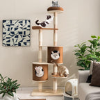 Tangkula 75 Inch Tall Cat Tree for Indoor Cats, Natural Solid Rubber Wood Cat Tower with Sisal Scratching Posts, Top Perch, Detachable Cat Condo, 6-Layer Modern Cat Trees and Towers for Large Cats