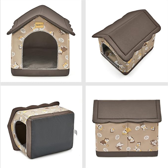 Jiupety Dog House Indoor, M Size Indoor Dog House for Medium and Small Dog, Warm Cave Sleeping Nest Bed for Cats and Dogs, Brown