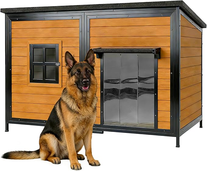 59" Dog House, Extra Large Dog House with Weatherproof Roof for Outdoor Use, Easy to Install and Clean, Anti-Chewing Metal Frame Design for Small Medium Large Dogs