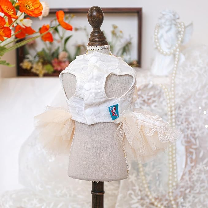Fashion Sweet Puppy Dog Blingbling Princess Skirt Pet Dog Lace Cake Camisole Tutu Dress G-White-1 XS