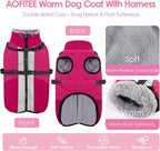 AOFITEE Dog Coat, Warm Dog Jacket with Harness Built-in, Waterproof Medium Dogs Cold Weather Coat with Zipper, Reflective Fleece Lined Pet Snow Jackets for Pug, Jack Russell, Boston Terrier, HotPink M