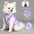 Idepet Pet Dog Cat Coat with Leash Anchor Color Patchwork Padded Puppy Vest Jacket Teddy Chihuahua Costumes Pug Cloth XS S M L(Small,Purple Tie-dye)