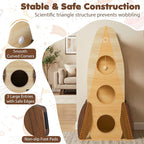 PETSITE 47-inch Rocket-Shaped Wood Cat Tree, Multi-Level Modern Cat Tower with Large Double-Layer Condo, Interactive Hanging Ball and Detachable Sisal Mats, Ideal for Indoor Cats