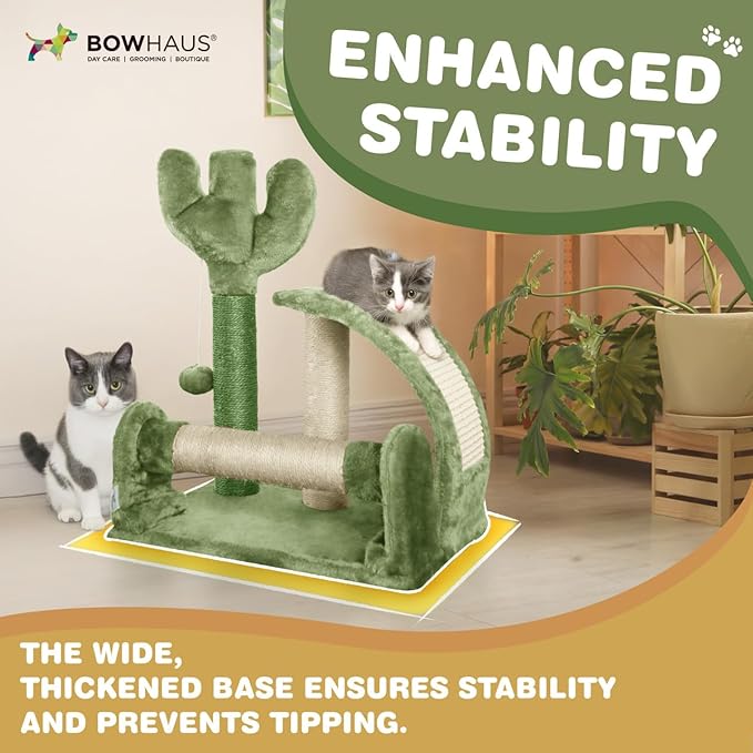 Cactus Cat Tree, Cactus Cat Tower with Thickened Base, Green Cat Tower for Indoor Small Cats, Cute Cactus cat Tree Tower w/Scratching Post and Interactive Toy, 20-Inch