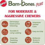 SPOT Bam-Bones Plus T Bone - Bamboo Fiber & Nylon, Durable Long Lasting Dog Chew for Aggressive Chewers – Toy for Dogs & Puppies Under 60lbs, Non-Splintering, 6in, Allergen Free Peanut Butter Flavor
