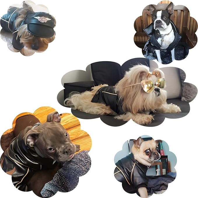 Dog Leather Jacket - Cute Leather Dog Jackets Motorcycle Clothes with Buttons Pet Waterproof Winter Coat for Small Medium Dogs(Black, XS)