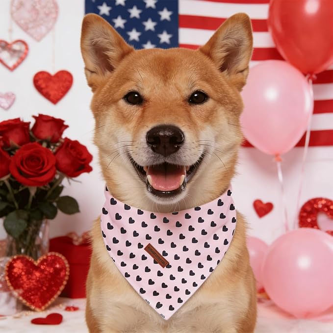 Elegant little tail Valentine's Dog Bandana - Red Heart Pet Bandanas Washable Bib Kerchief Scarf Cute Adjustable Pet Bandanas for Small Medium Dogs