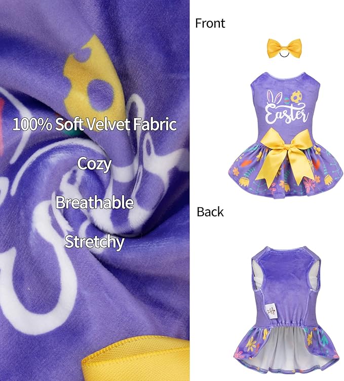 CuteBone Easter Dog Dress Velvet for Small Dogs Girl Flower Skirt Puppy Dresses Purple Dog Clothes CVA16L-D