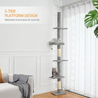 Floor to Ceiling Cat Tree, Cat Tower with Adjustable Height 98-110 Inches, 5 Tiers Tall Cat Tree Floor to Ceiling with Cozy Bed,Platforms, Sisal Scratching Posts for Cats, Soft Gray