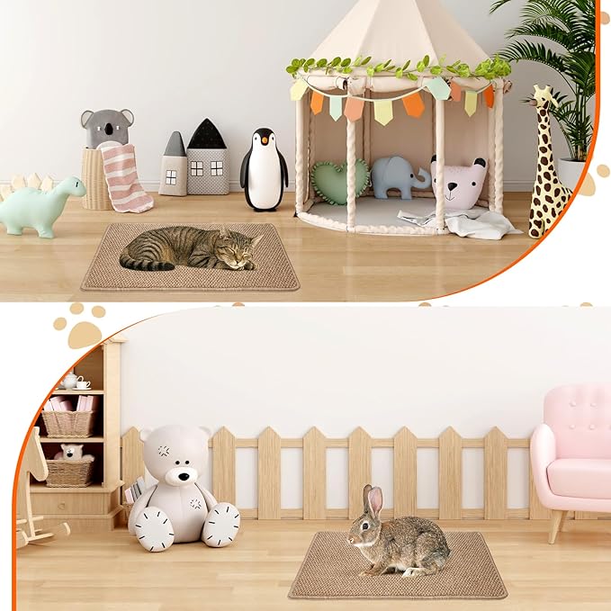 2 Pack Cat Scratcher Mat 23.6 X 15.7 Inch Natural Sisal Cat Scratching Carpet with Anti-Slip Base Rabbit Floor Scratching Pad Rug for Cats Guinea Pig Bunny Rabbit
