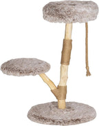Modern 35” Cat Tree with Solid Wood Scratching Post – Indoor Cat Tower with Plush Bed & Rope Toy, Stable Round Base, Natural Brown Cat Condo for Cats Under 10 lbs