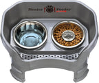 Neater Feeder Deluxe Mess-Proof Elevated Dog Bowls for Medium Dogs (19–40 lbs), 2 Height Adjustable (10” & 12.5”) No-Spill Raised Dog Bowl Stand w/Slow Feed Bowl for Food, Made in USA, Grey