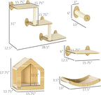 PawHut 8Pcs Wall Mounted Cat Tree Cat Shelf Set, Wall Furniture with Cat Hammocks, Condo, Perches, Steps, Modern Cat Tree for Indoor Cats
