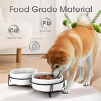 Ceramic Dog and Cat Bowl Set with Stand, 1.7 Cups Dog Food and Water Bowl Suitable for Small and Medium Pets (13.5oz White)