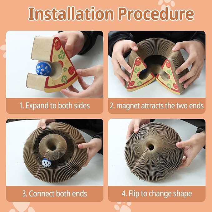 Kitty Kurlz Cat Scratcher Magic Organ Cat Scratching Board with Bell Ball,Foldable Accordion Kitty Curls Cat Scratcher,Kitty kurlz Cat Toy for Indoor Cats,Beige