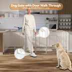 Full Metal Freestanding Dog Gate with Door, 32''Height Foldable Pet Dog Fence for Indoor & Outdoor, 6 Panels Extra Wide Free Standing TallDog Gates for Doorways,House,Stairs,Porch,Deck,Yard