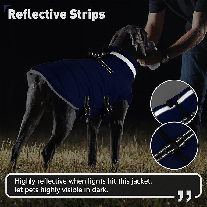 Dogcheer Dog Coat, Waterproof Dog Jacket with Harness, Reflective Adjustable Puppy Winter Coat with Zipper, Christmas Snow Jacket Clothes for Small Medium Large Dogs - Blue S