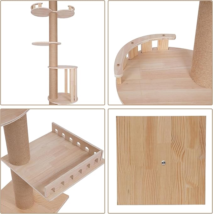 5 Tier Cat Tree Tower Adjustable Height Cat Shelves Multifunctional Modern Cat Furniture Indoor Wood Cat Tower Tree Wall with Sisal Scratching Climbing Posts,Space-Saving,100.4-104.3" (H)