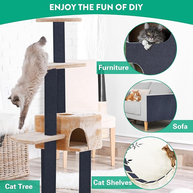 Trimmable Cat Scratcher Mat, Self-Adhesive Cat Scratching Carpet Pad Replacement for Cat Tree Shelves, Cat Steps and Posts, DIY Cat Scratch Couch Furniture Protector (Dark Blue, 39.4"x15.8")