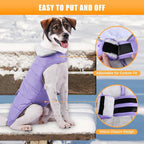 iBuddy Dog Winter Coat for Large Dogs, Easy on Dog Snow Fleece Coat Velcro Waterproof Pet Puffer Clothes with Harness Hole Adjustable Reflective Quilted Pet Cold Weather Vest Wind-poof for Girl Female