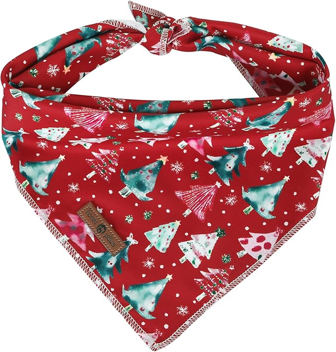 lionet paws Christmas Dog Bandana,Christmas Tree Fabric Dogs Kerchief for Medium Large Dogs,Dog Cotton Red Triangle Bibs Scarf for Girl Boy