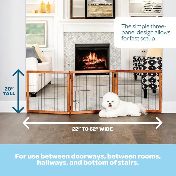Carlson Pet Products Design Paw 62-Inch Super Wide 3 Panel Premium Wooden Pet Gate,Brown