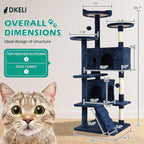 Cat Tree for Indoor Cats Cat Condo Cat Tower with Scratching Post Cat Tease Ball Perches Platform for Small and Medium Cats 54 Inch Multi-Level, Navy Blue