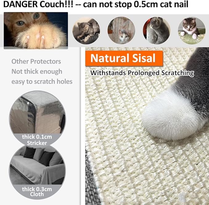 NATUYA Furniture Protectors from Cats-Cat Couch Protector Large Sisal Cat Scratching Mat-Protect Sofa Corner Cushion Chair (Sisal Armrest - Right)