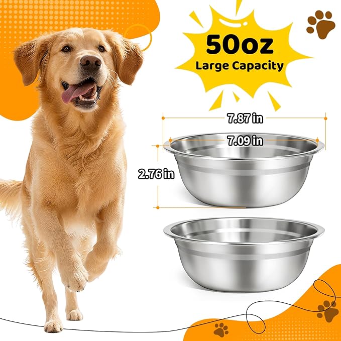 URPOWER 6 Pack 8" Stainless Steel Dog Bowls - 50oz Thickened Durable Pet Bowls for Food and Water, Fit for Elevated Dog Bowl Stand