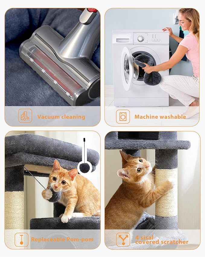 PEQULTI 45.7'' Cat Tree for Indoor Cats with Metal Frame Big Hammock, Cat Tower for Small or Medium Cats with Cat Condo House, with Scratching Posts and Top Perch, Dark Grey
