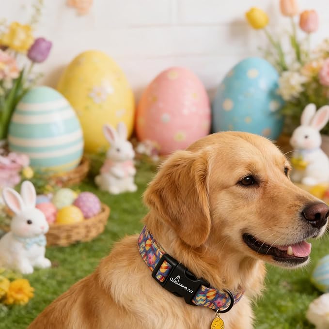 ARING PET Easter Dog Collar, Cute Purple Easter Eggs Boy Girl Doggy Collars with Quick Release Buckle for Puppy Small Medium Large Dogs-L